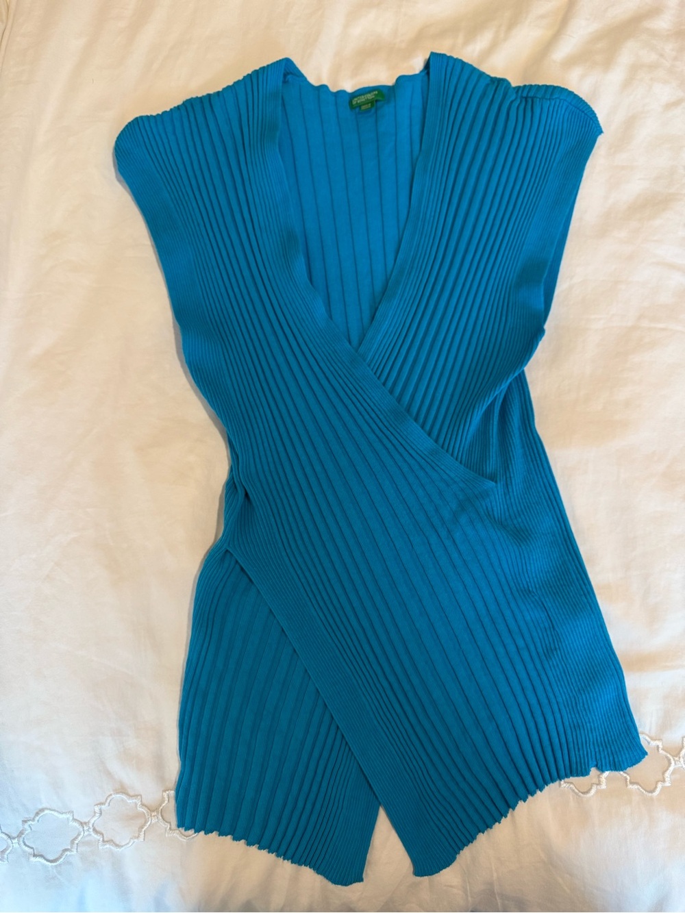 United Colors Of Benetton Teal Blue Criss Cross Ribbed Top